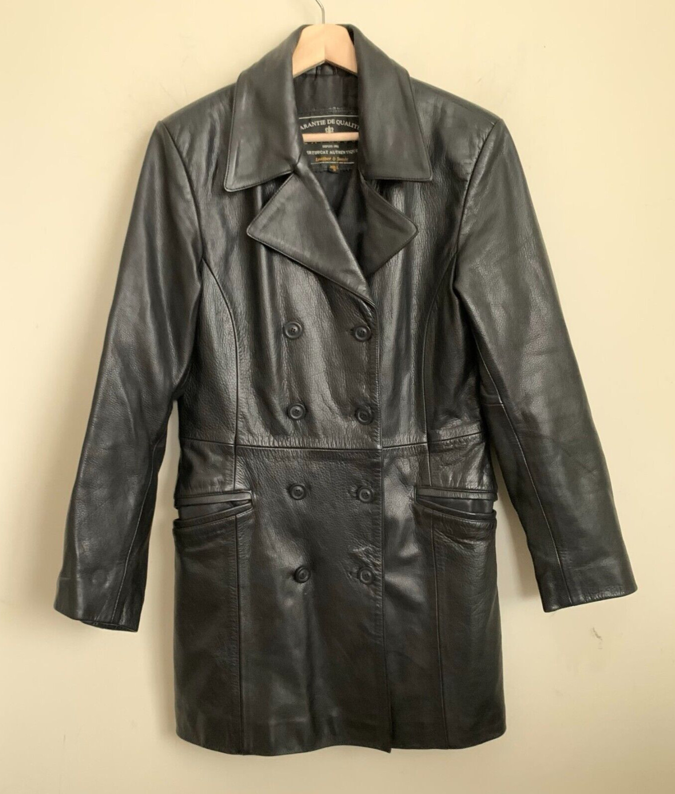 Express Jacket Black Leather Collared Double Brea… - image 1