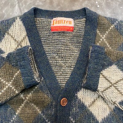 VTG 70s Jantzen Mohair Argyle Cardigan Preppy Grunge Needles