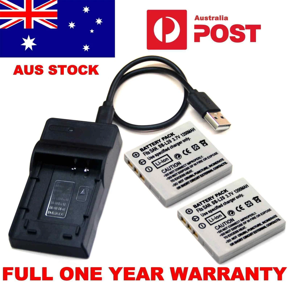 Battery / USB Charger For Sanyo Xacti DSC-J4 VPC-C1 VPC-C4 VPC-C40 VPC-C5 VPC-C6