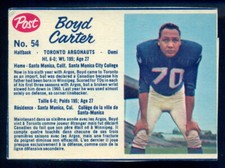 1962 POST CFL FOOTBALL #54 Boyd Carter EX-NM Toronto Argonauts Santa Monica Colg