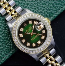 Rolex Lady Datejust Two-Tone Gold Steel Green Vignette Diamond Dial Watch 26mm 8