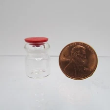 Dollhouse Miniature Glass Round Jar with Red Lid IM65731