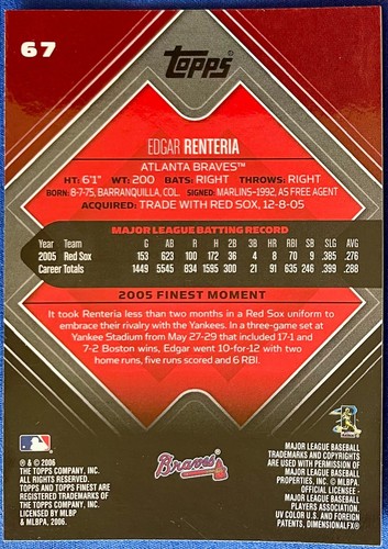 EDGAR RENTERIA 2006 Topps Finest #67, Atlanta Braves - Picture 2 of 4