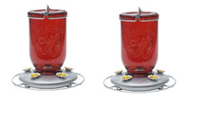 2 pack 32 Oz Red Glass Mason Jar Hummingbird Feeder, Ace 8495392