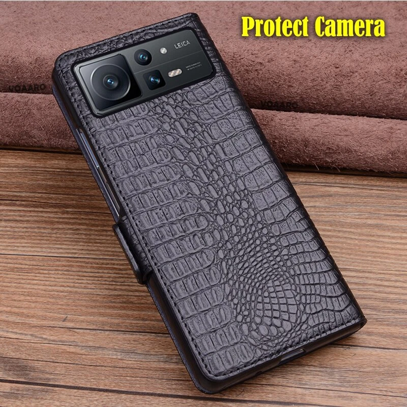 Genuine Leather Flip Case for Xiaomi Mix Fold 2 Crocodile Grids Texture Cover - Image 3 of 4