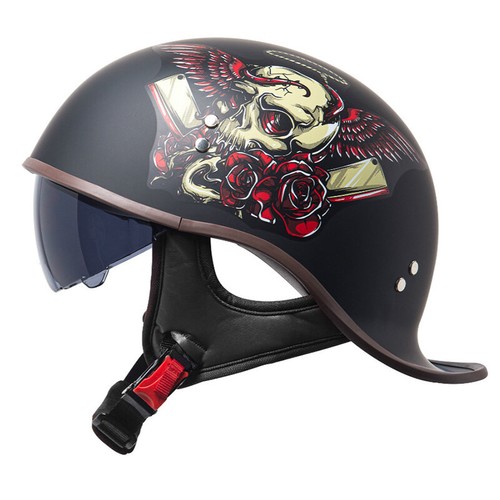 Half Motorbike Beanie Helmet Cap Skid Scooter Chopper Helmet +Sun Visor DOT - Picture 12 of 37