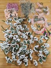 Lot of Satin Ribbon Roses  Silk Baby's Breath Millinery Flowers on Wire Stem
