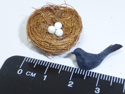 1:12 handgefertigter Vogel mit Nest & Eiern b11 Gartenzubehör
