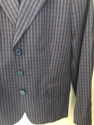 Isaia Napoli Wool Blue Purple Checkered 3 Button 100% Cotton Jacket 36R - Picture 4 of 9
