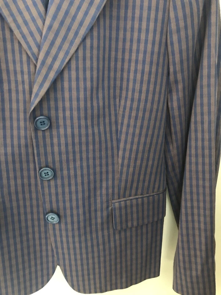 Isaia Napoli Wool Blue Purple Checkered 3 Button 100% Cotton Jacket 36R - Image 4 of 4