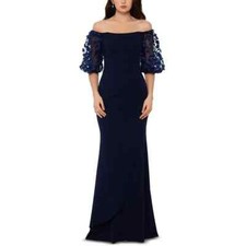 Xscape Womens 3720XW MELANIE OFF THE SHOULDER Long Evening Dress Gown NAVY 18W