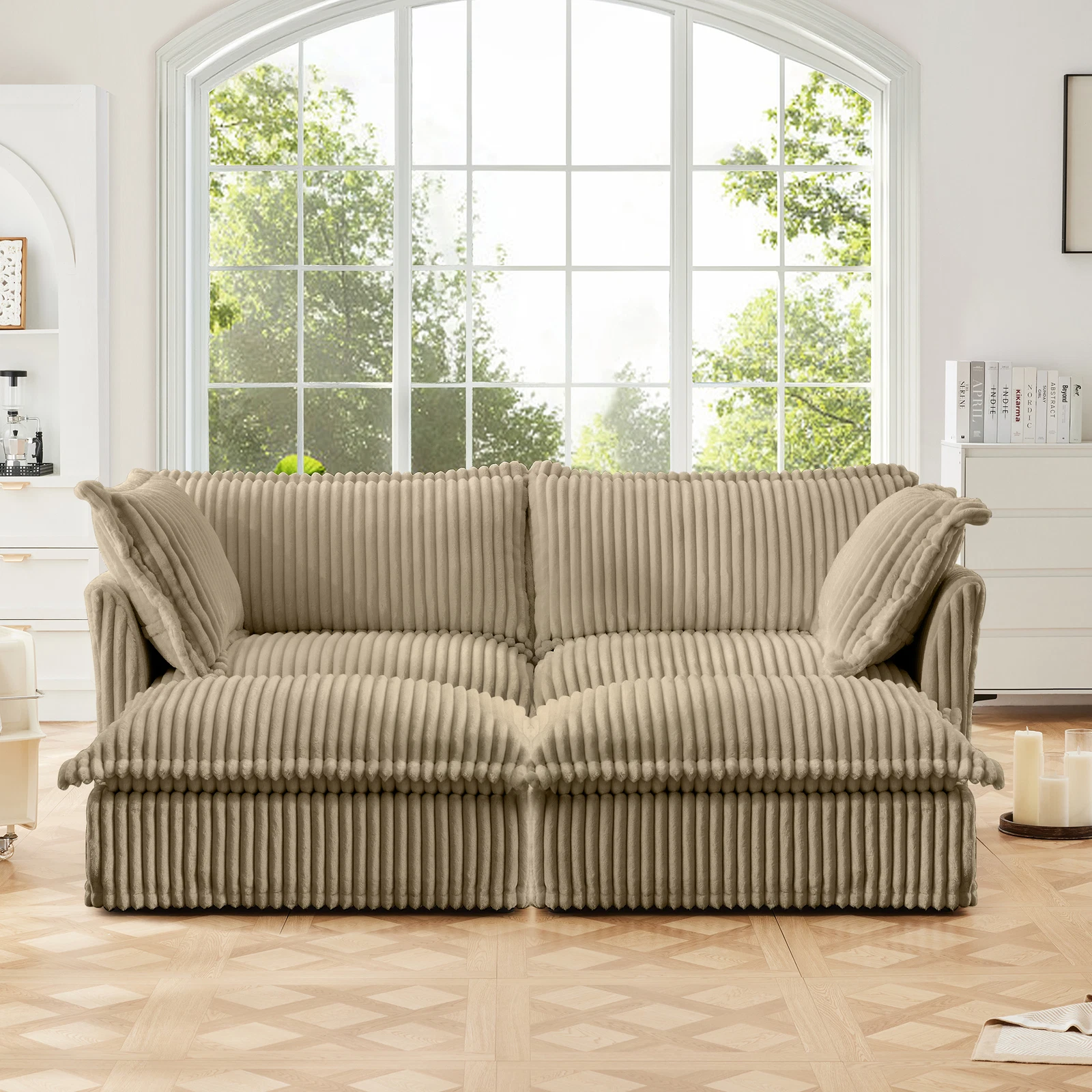 Slipcovered Sofa 2 Seater Sofa With 2 Ottomans, 2 Seater Sleeper Sofa Bed
