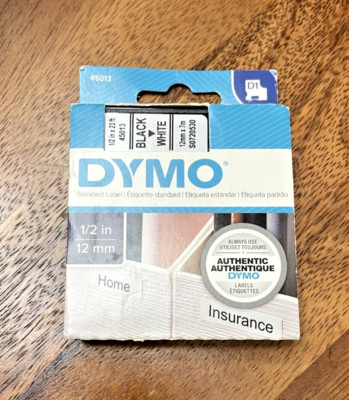 DYMO D1 45013 Label Tape 1/2'' 12mm Black on White   New Genuine OEM