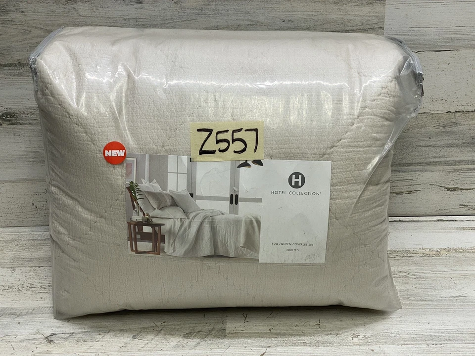 Juego de 3 cobertores acolchados naturales Hotel Collection lino diamante Dobby Queen Foto 2 de 4