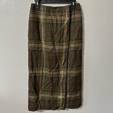 Vintage Talbots Size 8 Green Tweed Windowpane Plaid Wool Pencil Midi Skirt