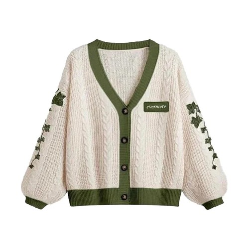 Cardigan Evermore versione Taylor verde vite ricamato cavo abbottonato - Foto 30 di 30