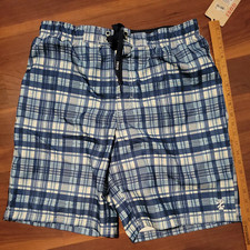 Izod Men's Blue Plaid Swim Trunks, Size Large, NWT, Mesh Lined Beach Shorts
