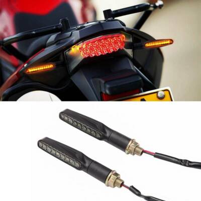 2-Piece Motorcycle LED Turn Signal Lights - Sequential Flowing Amber Blinkers For Kawasaki Ninja 250R/500R/650R