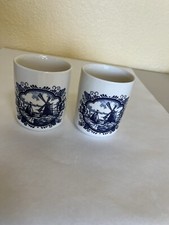 2 England Delft Blue Dutch Themed Cups Made In Britain. Small Marks On Bottom