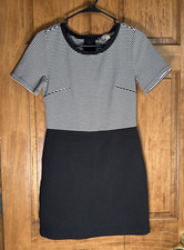 Ann Taylor Loft Shift Dress  Womens Size 2 Short Sleeve Black With White Stripes