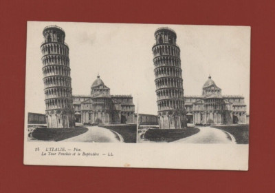 Italy - Stereoscopic Map - PISA - The Leaning Tower and the Baptistery