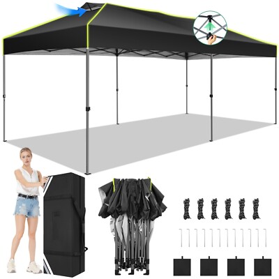 10x20 Pop up Canopy Tent One Push Waterproof Instant Gazebo 3 Adjustable Height