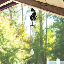 25" Long Metal Black Cat Wind Chime Garden Decor