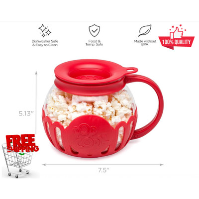 Patented Micro-Pop Microwave Popcorn Popper with Temperature Safe Glass, 3-In-1