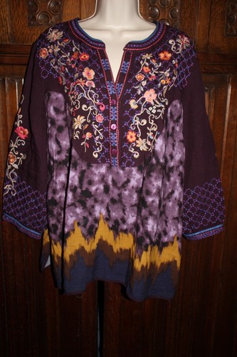 John Mark embroidered tunic XL purple boho floral resort tie dye look - Picture 9 of 10