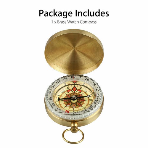 Vintage Brass Noctilucent Pocket Compass Hiking Camping Watch Retro Style Design - Picture 7 of 8
