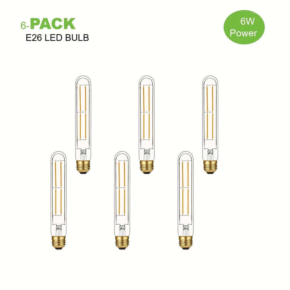 4/6Pack Dimmable E26 LED Tube Bulbs 8W 6W T30 Tubular Antique Lights Clear Glass - Image 3 of 4