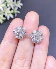 1Ct Lab Created Diamond Round Cluster Flower Stud Earrings 14K White Gold Plated