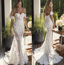 Luxury 3D Floral Appliques Mermaid Wedding Dresses Summer Long Boho Beach Bridal