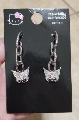 Forever 21 x Hello Kitty Friends Kuromi Rhinestone Chain Dangle Earrings 