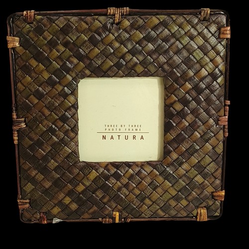 Natura Weaved Bamboo Brown Bohemian Style Picture Photo Frame 3"x 3" Decorative - Picture 2 of 7