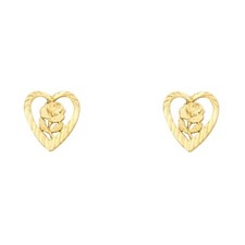 14K Yellow Gold Heart Flower Small Studs Post Push Back Earrings Womens Girls