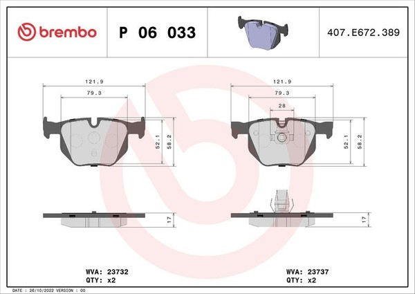 Brembo Bremsbelagsatz, Scheibenbremse P 06 033 FüR Bmw-image