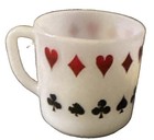 Vintage Milk Glass Coffee Mug Playing Card Suits Poker Bridge Federal Fire King — photo 1
