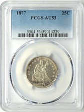 1877 SEATED LIBERTY QUARTER 25C PCGS AU 53