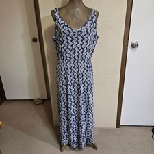 Lucky Brand 1X Womens Sleeveless Maxi Dress Blue/White Geometric Print Casual