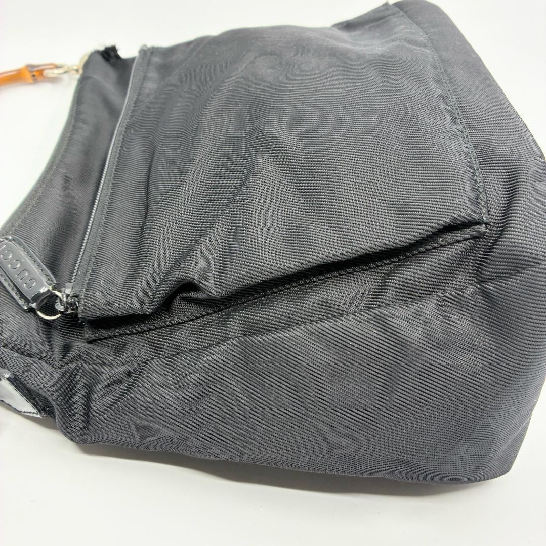GUCCI Bamboo Shoulder Hand Bag Ziplock Leather Nylon Black Silver Hardware Japan thumbnail 22