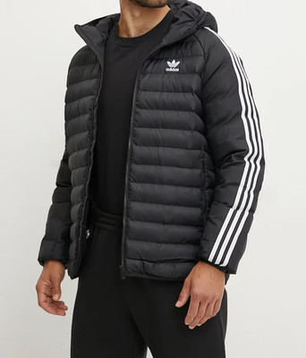 Adidas Jacket Mens Small Black Hooded Padded Puffer Originals Trefoil 3 Stripes