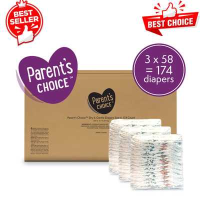 Parent's Choice Dry & Gentle Baby Diapers, Size 6, 174 Ct, Mega Box, Leak Guard