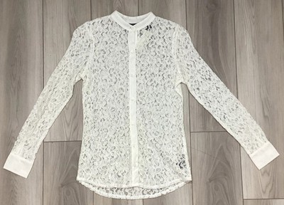 Liz Claiborne All Over Lace Button Down Blouse Small Floral Victorian Sheer NWT