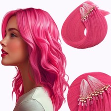 Invisible Micro Link Extensions Human Hair Pink 18 Inch 50 Strands 50 Gram