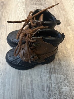 Polo Ralph Lauren Boys Country Mid Zip Duck Boots Brown Black Size 8 Toddler