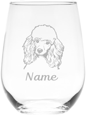 Poodle Dog with Name Personalized Stemless Wine Glass, 12 Characters Max, 17 oz