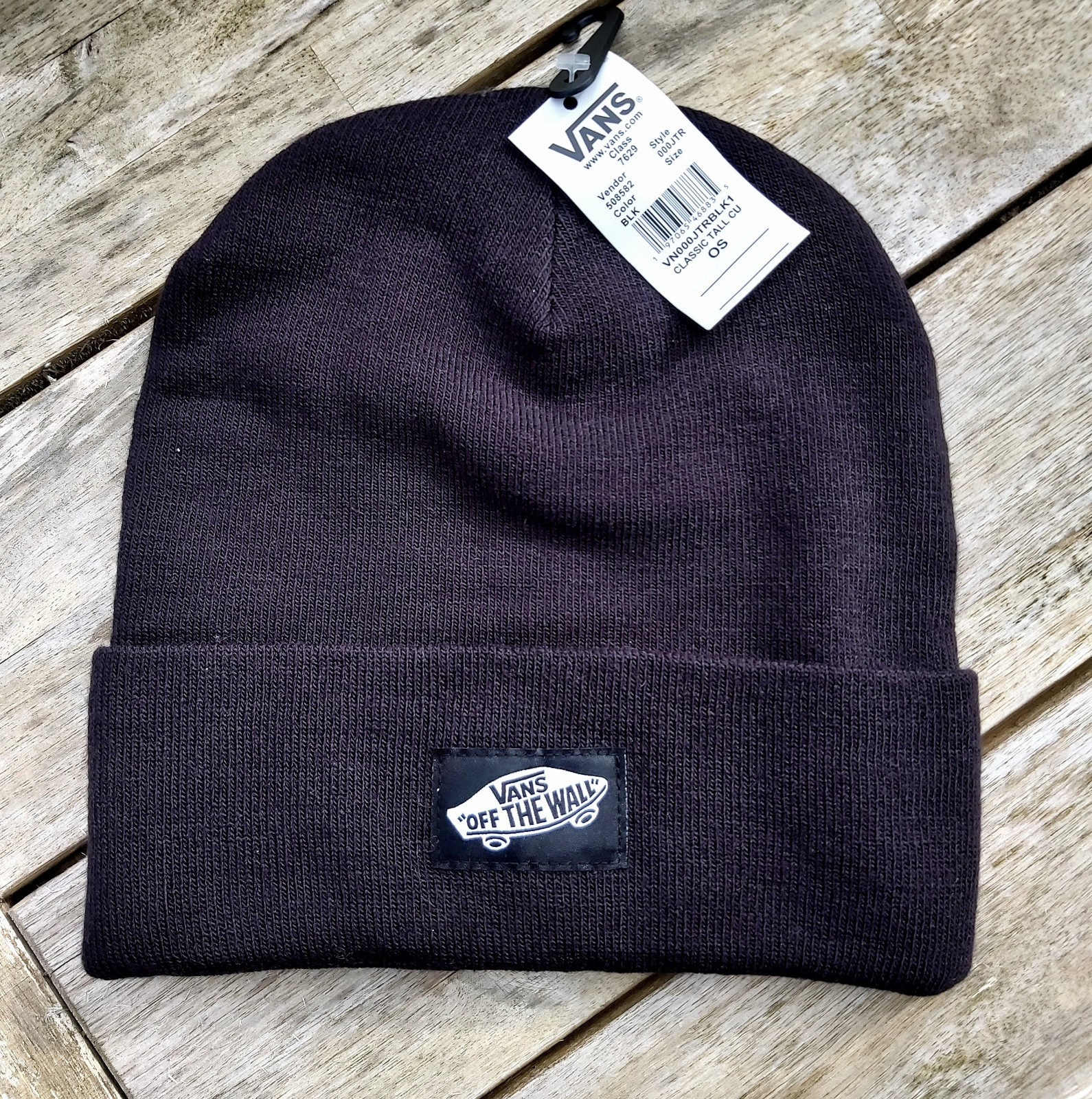 Genuine VANS Taller BLACK Patch Logo BEANIE Cuff Hat UNISEX  SUPER COMFY vanbox
