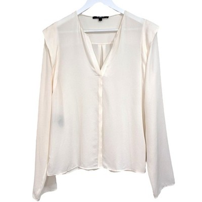 Derek Lam Nehru Soft White All Silk Sheer Long Sleeve Blouse Top Women's Size 10