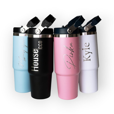 Edelstahl Thermo Travel Mug Becher mit einem Flip Up Strohhalm - 30oz/900ml